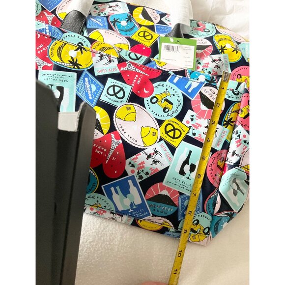 RARE NWT KATE SPADE WEEKENDER RICH NAVY MULTI colorful TRAVEL bag STAMPS - Picture 3 of 7